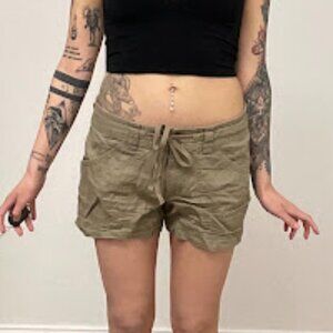 Patagonia Button Fly Linen Chino Shorts Drawstring Waist Size 6 Olive Green